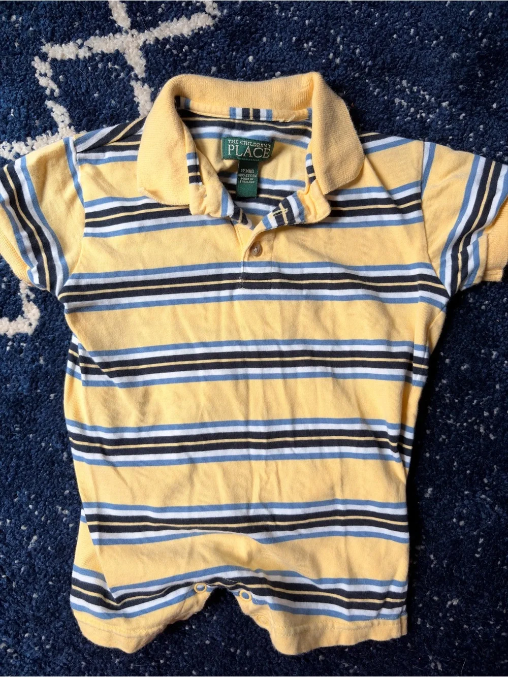 90s Style Vintage Children’s Place Yellow & Blue Striped Polo Romper
